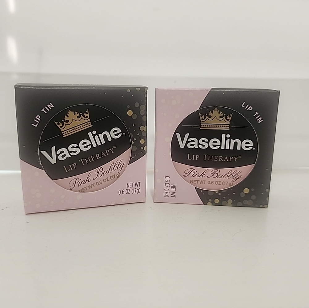 Vaseline Lip Therapy Pink Bubbly — 2 Pack Lip Tin 0.6 oz (New, Sealed)